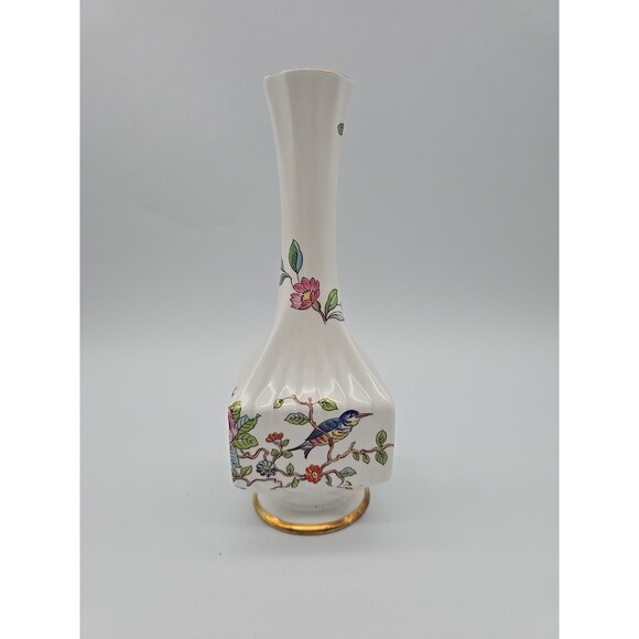 Aynsley Fine Bone China Pembroke Bud Vase England Bird Floral Transferware - Picture 1 of 10